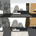 Elegant Reception Desk With Marble Top Gray Stone Wall And Table Lamp 3d model