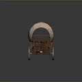 Vintage Covered Wagon With Wooden Frame Canvas Cover And Spoked Wheels