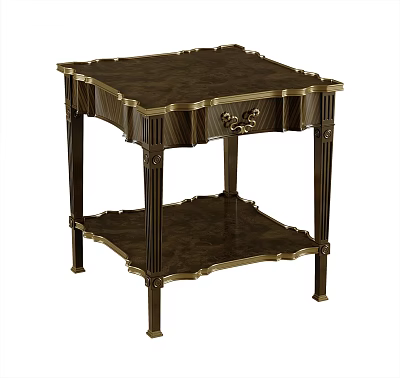 Ornate Corner Table With Brass Accents Fluted Legs And Dark Wood Finish 3d model