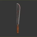 Household Kitchen Utility Knife with Orange Handle Red Stained Blade and Metal Rivets
