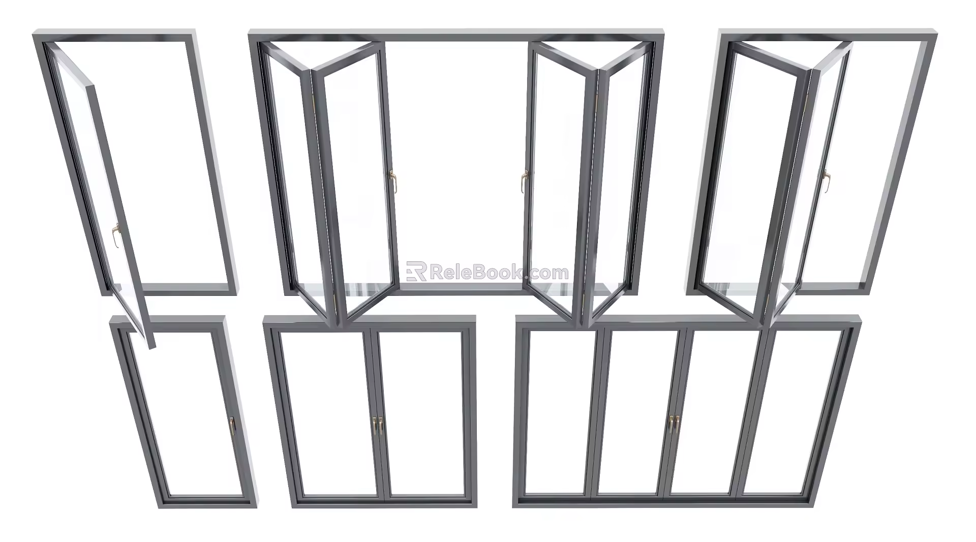 Modern windows Casement windows Single open windows Folding windows 3d model