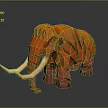 Orange Low Poly Woolly Mammoth Sculpture With Tusks Stripes And Pink Legs On Dark Background
