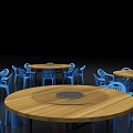 Round Table And Chair Set With Blue Chairs Red Stools For Dining Space 3d model