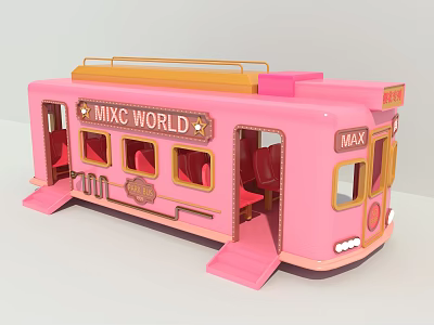Pink MIX WORLD Tram Commercial Equipment With Open Doors And Windows 3d model