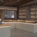 Cozy Dessert Shop Interior With Wooden Decor Display Counter Fresh Pastries And Tables
