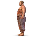 Male Character In Traditional Strapped Costume With Animal Patterned Pants And Waist Pouch