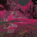 Cave Interior With Rocky Walls Waterfall Spider Webs And Green Moss