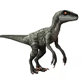 Gray Dinosaur With Red Eyes In Standing Posture Long Tail And Detailed Skin Texture
