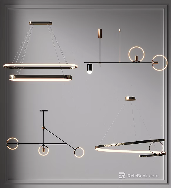 Modern Pendant Lights Featuring Geometric Shapes And Metallic Finish Contemporary Design 3d model 