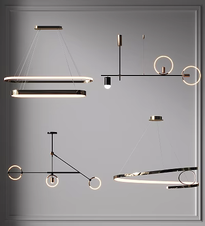 Modern Pendant Lights Featuring Geometric Shapes And Metallic Finish Contemporary Design 3d model
