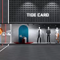 Tide Card Store Window Display With Mannequins Clothing Blue Arched Door And Spherical Decor