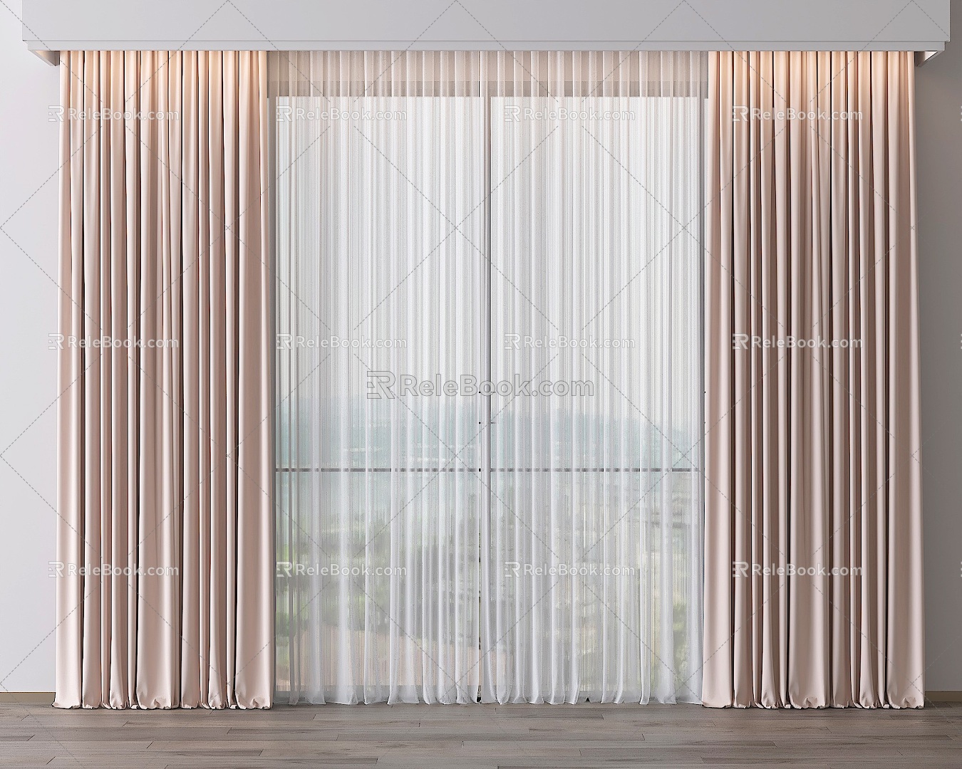 Modern universal curtain gauze curtain fabric curtain curtain combination flannel curtain 3d model