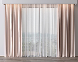 Modern universal curtain gauze curtain fabric curtain combination flannel curtain 3d model