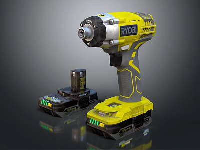 RYOBI Yellow Cordless Industrial Drill Equipment with Rechargeable Battery and Charger Accessories 3d model
