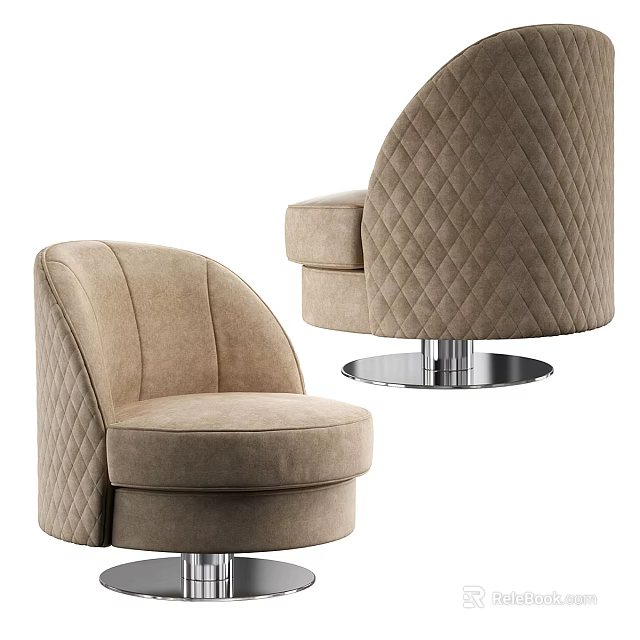 Beige Modern Accent Chairs With Quilted Diamond Pattern and Chrome Metal Round Base 3d model 