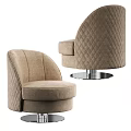 Beige Modern Accent Chairs With Quilted Diamond Pattern and Chrome Metal Round Base