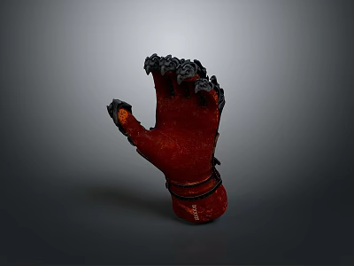 Red Heat Resistant Kitchen Glove With Black Textured Edges And Secure Wrist Strap 3d model