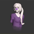 Game Movie Character With Pink Hair Ponytail And Purple Mask In Shiny Outfit