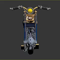 Blue Motorcycle With Red Seat And Chrome Accents On Dark Reflective Surface