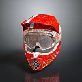 Red Worn Weapon Tactical Helmet With Scratched Goggles And Rossi Logo