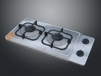 Household Gas Stove With Double Burners Stainless Steel Surface And Control Knobs 3d model