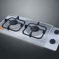 Household Gas Stove With Double Burners Stainless Steel Surface And Control Knobs