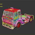 Colorful Cab Chassis Truck with Red Yellow Blue Body and Sponsor Logos