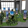 Modern Indoor Landscape With Green Plants Round White Lights Water Pool And Decorative Screens