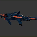Blue And Orange Sci Fi Spaceship Model With Streamlined Design And Sharp Wings 3d model