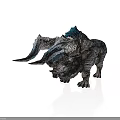 Mythical Fantasy Beast 3D Model With Large Curved Horns And Rocky Scaled Skin