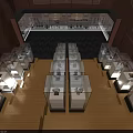 Cinema Interior With Red Seats Staircase Decorated Walls Lighting And Screen
