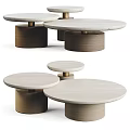 Two Modern Round Coffee Tables With Marble Tops And Cylindrical Bases 3d model