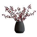 Decorative Black Vase With Red Berries Branches For Modern Indoor Decor