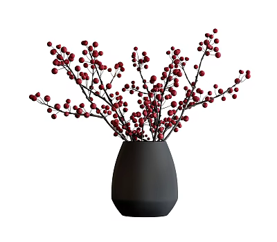 Decorative Black Vase With Red Berries Branches For Modern Indoor Decor 3d model