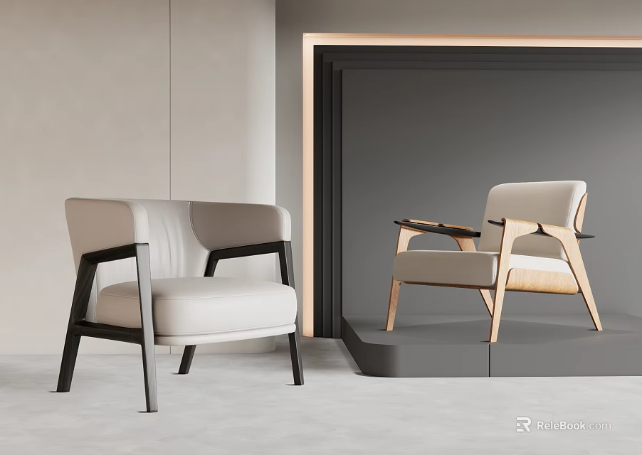 Modern Accent Chairs With Contrasting Wooden Frames And Upholstered Seats In Contemporary Living Space 3d model 