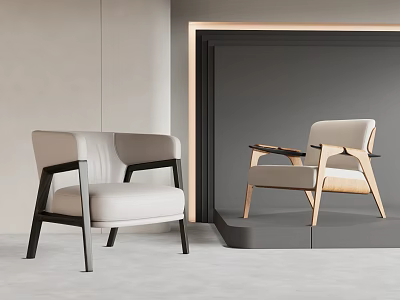 Modern Accent Chairs With Contrasting Wooden Frames And Upholstered Seats In Contemporary Living Space 3d model