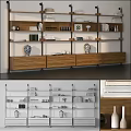 Modern Storage Shelf Unit With Multiple Shelves Wooden Drawers And Decorative Ornaments