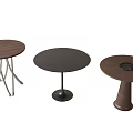 Three Round Tables With Different Designs Wooden Top And Metal Pedestal Bases