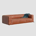 Modern Brown Leather Two Seater Sofa With Blue Blanket And Sleek Design 3d model