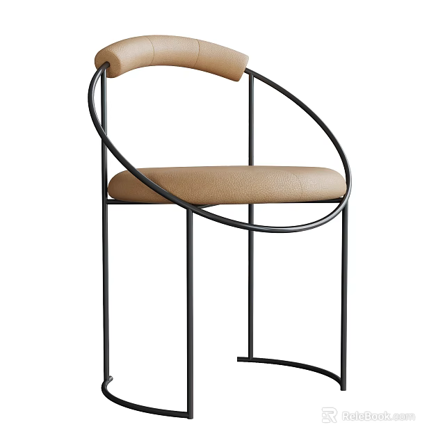 Modern Minimalist Dining Chair With Black Metal Frame And Beige Padded Seat 3d model 