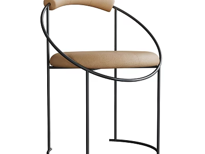 Modern Minimalist Dining Chair With Black Metal Frame And Beige Padded Seat 3d model