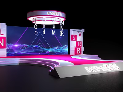 Modern Stage Design With Neon Lighting Letters And Geometric Shapes 3d model