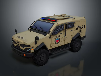 Beige SWAT Police Tactical Tank With Emergency Lights And Armor Design 3d model