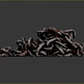 Pile of Rusty Metal Chains With Glossy Links On Dark Background