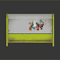 Yellow Framed Bus Shelter With Transparent Roof Bench And Posters