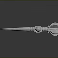 Ancient Weapon With Wooden Handle And Silver Spiral Metal Pickaxe Head