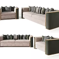 Modern Sofa Set With Light Upholstery Dark Trim And Multiple Throw Pillows 3d model