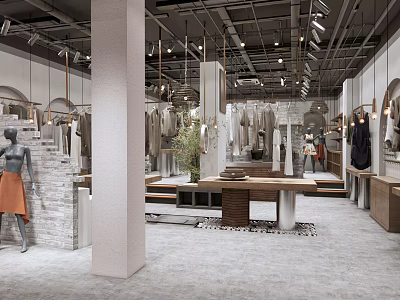 Modern Clothing Store Interior With Fashion Apparel Mannequins And Display Shelves 3d model
