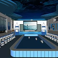 School Modern Underwater Themed Classroom With Blue Coral Ceiling Central Pool And Large Screen