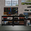 Organized Garage Workshop With Tool Pegboard Metal Shelves Storage Bins Tire Motor And Wooden Crate